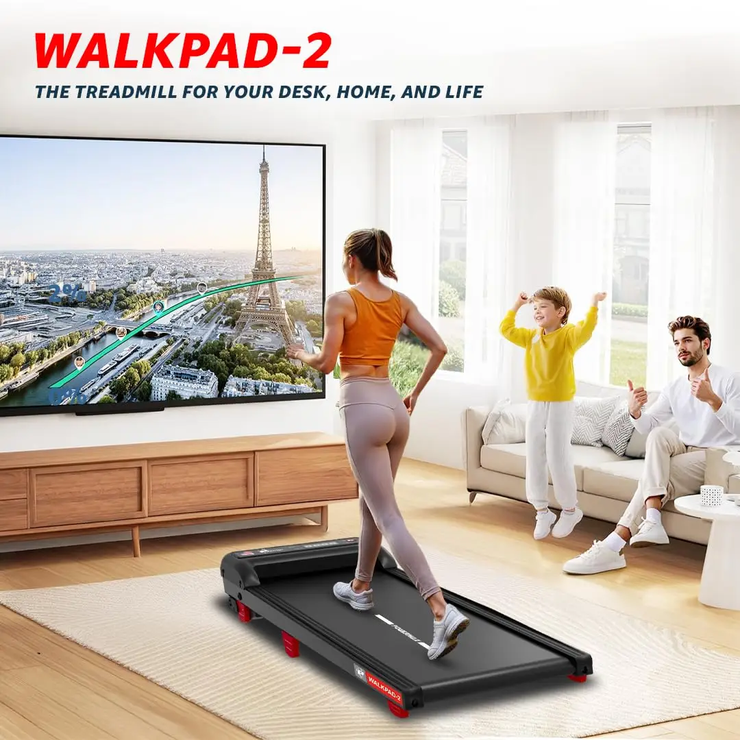 PowerMax Fitness Walkpad-2 Under-Desk Treadmill for Home Use | 3.0 HP Motor, 2% Manual Incline, Shock Absorption 110kg Weight Capacity